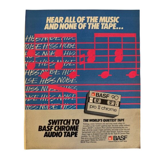 Vintage 1983 BASF Chrome Audio Tape Music Advertisement Print Ad